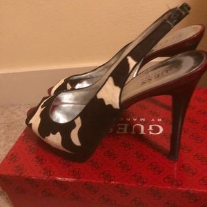 Guess shoes Black and white cow hair peeptoe